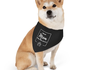 Ask My Mom About Real Estate | Real Estate Dog Bandana | Black | Realtor Pet Gear | Realtor Dog Bandana | Real Estate Marketing Gifts