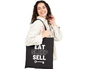 Eat Sleep Sell tote bag | Canvas Market Tote with Key Graphic