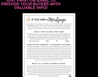 If You Need A Mortgage | Real Estate Buyer | Real Estate Marketing | Buyer Information Sheet | Realtor Buyer Sheet | Realtor Tools