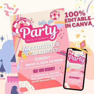 Pink Doll Birthday Invitation, Doll Template, Princess Decor, Editable Invite for Girls&#39; Party - Printable Card - Explore Listing Details