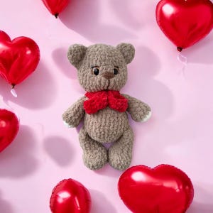Crochet Teddy Bear with Red Scarf - Handmade Plush Gift
