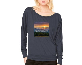 Call Of the Mountains Womens Long-sleeved Off Shoulder T-Shirt