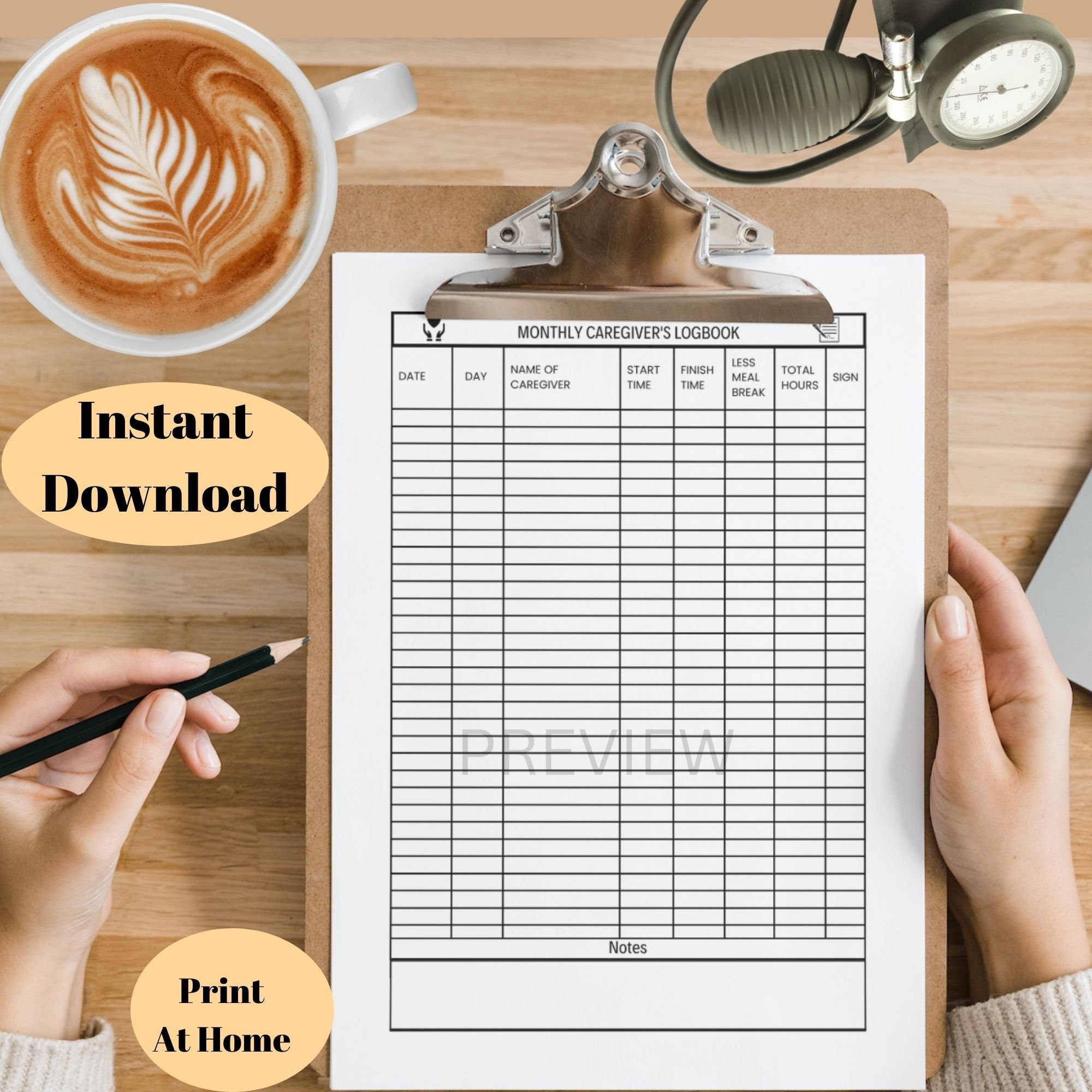 Caregiver Log Printable, Caregiver Timesheet, Caregiver Daily Log ...