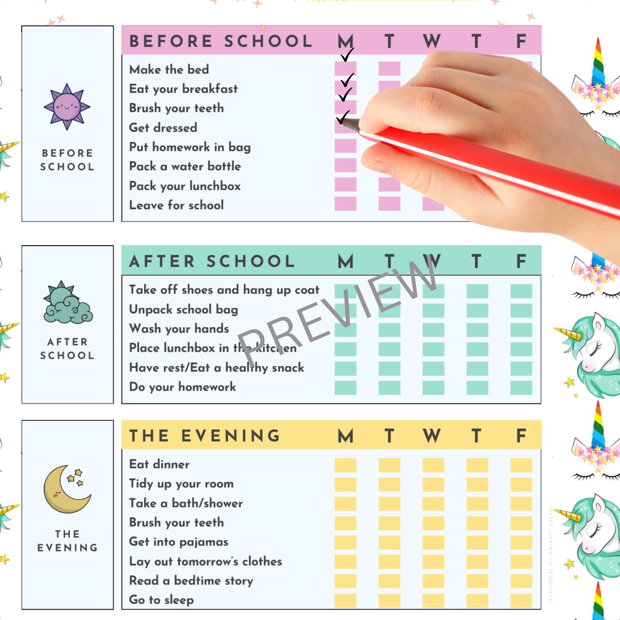 Schoolday Routine,reward Bucks for Kids,kids Weekly Chores Pdf,kids ...