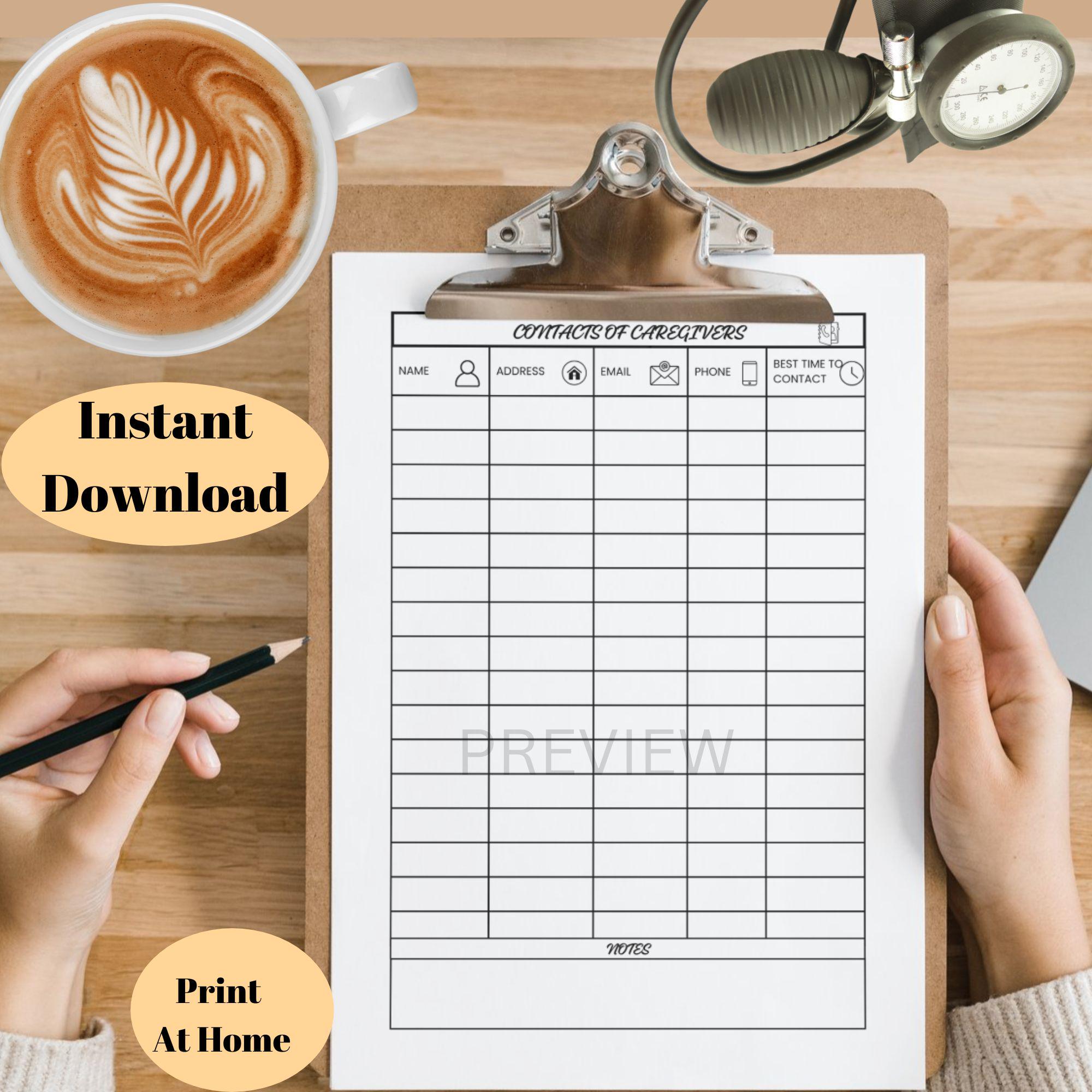 Caregiver Log Printable, Caregiver Timesheet, Caregiver Daily Log ...