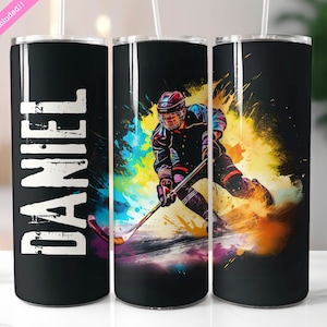 Hockey 20 oz Skinny Tumbler Wrap Sublimation Design, Add Your Own Name, Hockey Tumbler, Sport, Digital Download PNG