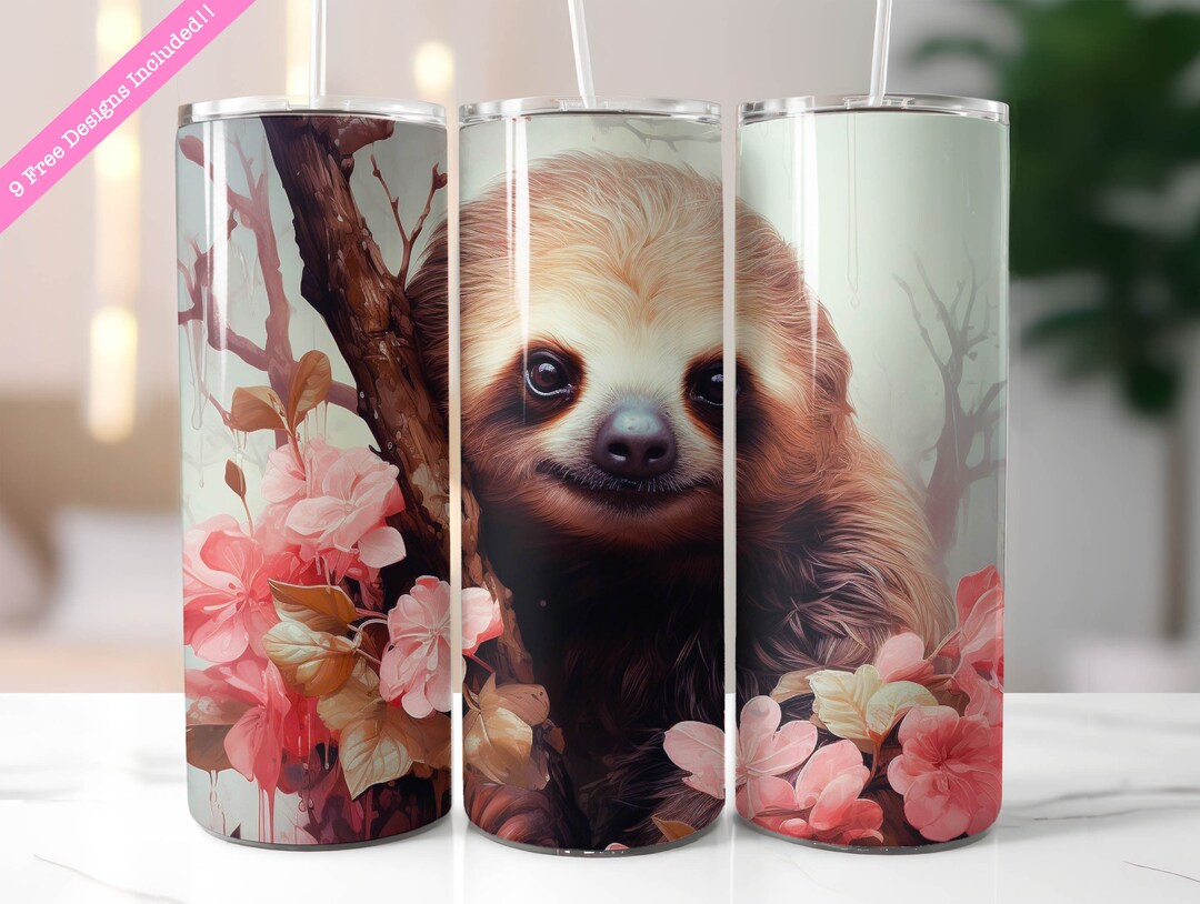 Cute Sloth Floral Tumbler Wrap, 20 Oz Skinny Tumbler Sublimation Design ...
