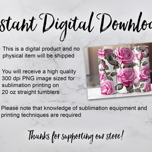 Puede incluir: Tres dise&ntilde;os de sublimaci&oacute;n con rosas rosas sobre un fondo blanco. Los dise&ntilde;os son para vasos rectos de 20 onzas. Descarga digital instant&aacute;nea.