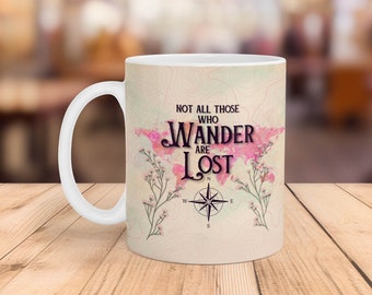 Wanderlust Mug Wrap Design: World Map, Travel Quote (Digital Download)