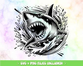 Angry White Shark Clipart, SVG PNG, Cricut Silhouette (Digital Download)