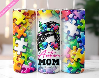 Autism Mom Tumbler Wrap: 20 oz Skinny Sublimation Design (Digital Download)