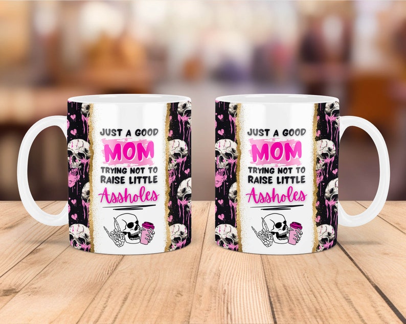 Funny Mom Mug Wrap: Retro Skull Design (Digital Download) image 2