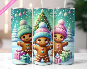 Gingerbread Men Tumbler Wrap: Pastel Christmas Design (Digital Download)