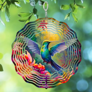 Hummingbird Wind Spinner PNG Sublimation Design Template, Tropical Floral Windspinner, Digital Download