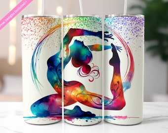 Rainbow Glitter Gymnastics Tumbler Wrap: 20 oz Skinny Tumbler Sublimation Design (Digital Download PNG)