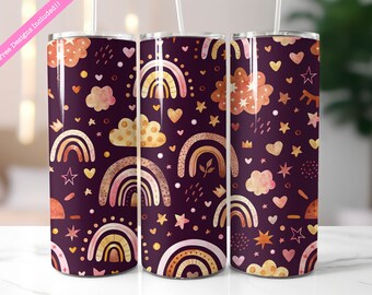 Boho Rainbow Tumbler Wrap: Floral Sublimation Design (Digital Download PNG)