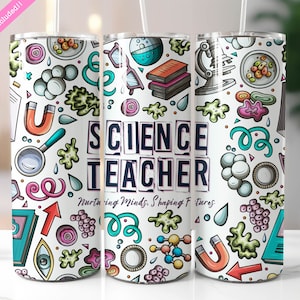 Science Teacher 20 oz Skinny Tumbler Wrap Sublimation Design, Science Experiment Collage, Teacher Gift, Digital Download PNG