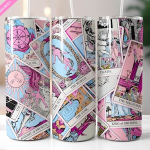 Cartes de tarot 20 oz Skinny Tumbler Wrap Sublimation Design, téléchargement numérique PNG, gobelet céleste, gobelet Witchy Vibes