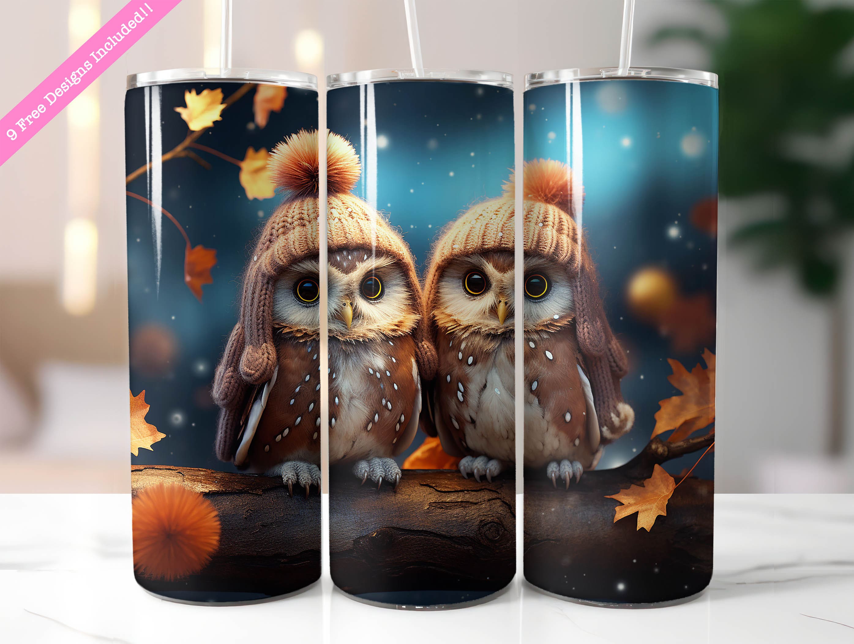 Winter Owls Tumbler Wrap, PNG Sublimation Design (Digital Download)