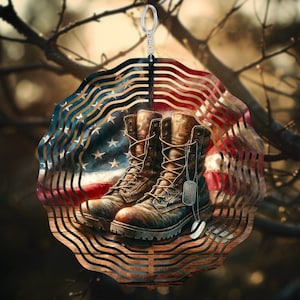 Patriotic Military Boots Wind Spinner PNG Sublimation Design Template, Land Of The Free Veterans Windspinner, Digital Download