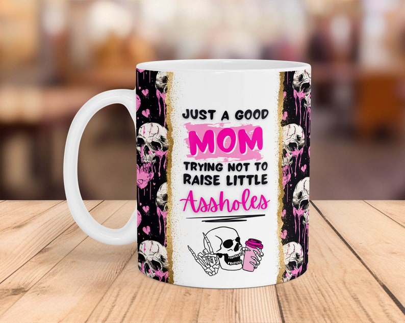 Funny Mom Mug Wrap: Retro Skull Design (Digital Download) image 1