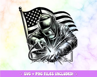 Welder American Flag Design, Welding SVG PNG (Digital Download)