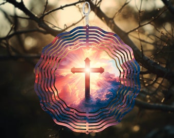 Christian Cross Wind Spinner PNG Sublimation Design (Digital Download)