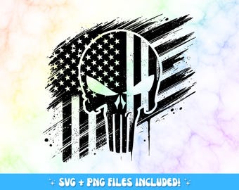 American Flag Skull SVG PNG: Patriotic Punisher Cut File (Digital Download)