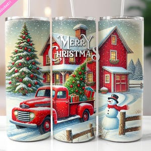 Red Truck Christmas Tumbler Wrap: Farmhouse Winter Design (Digital Download PNG)