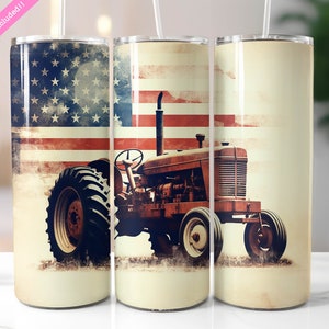 Patriotic American Farm Tractor 20 oz Skinny Tumbler Wrap Sublimation Design, Digital Download PNG