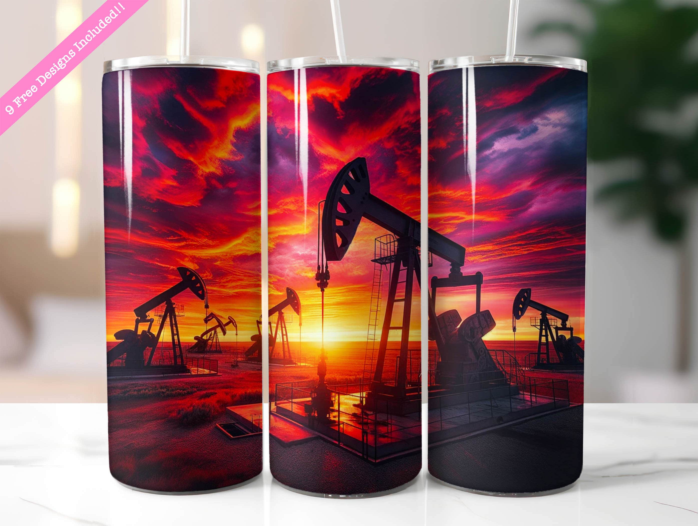 Oil Rig Wrapping Paper Oil Rig Sunset 20 Oz Tumbler Wrap Sublimation Design (digital Download ...