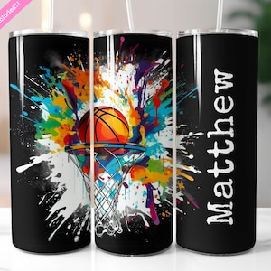 Basketball Graffiti 20 oz Skinny Tumbler Wrap Sublimation Design, Add Your Own Name, Custom Tumbler Design, Digital Download PNG