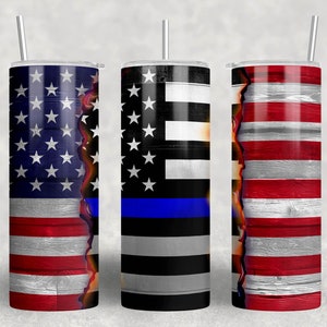 Thin Blue Line USA Flag 20 oz Skinny Tumbler Wrap Sublimation Design, Police Officer Tumbler, First Responder, Digital Download PNG