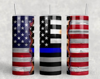 Tumbler con bandiera USA Thin Blue Line: regalo per agente di polizia (download digitale PNG)