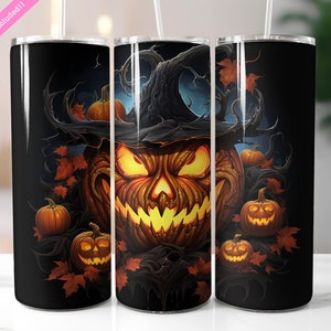 Spooky Jack O 'Lantern Kürbis 20 Unzen Skinny Tumbler Wrap Sublimationsdesign, digitaler Download PNG