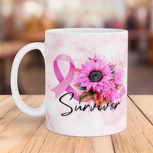 Breast Cancer Survivor Mug Wrap: Pink Ribbon Design (Digital Download)