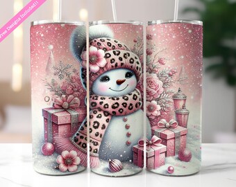 Pink Snowman Tumbler Wrap: Coquette Christmas Sublimation Design (Digital Download PNG)