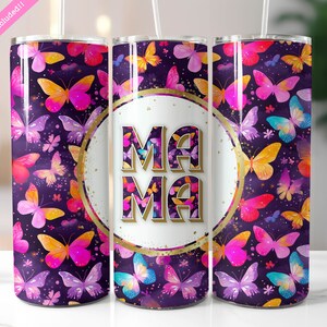 Diseño de sublimación para vaso Butterfly Mama de 20 oz (descarga digital PNG)