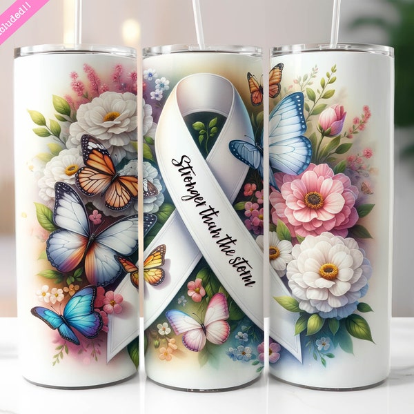 Lung Cancer Awareness Ribbon Tumbler Wrap, 20 oz Skinny Tumbler Sublimation Design, Stronger Than The Storm, Digital Download PNG
