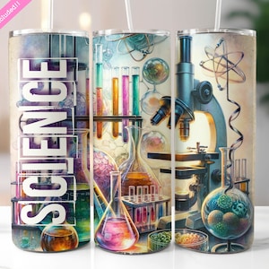 Science Tumbler Wrap, 20 oz Skinny Tumbler Sublimation Design, Science Collage, Scientist Science Teacher Tumbler, Digital Download PNG