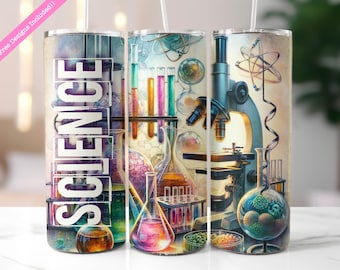 Science Tumbler Wrap: Science Collage Sublimation Design (Digital Download PNG)