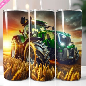 Green Farm Tractor 20 oz Tumbler Wrap Sublimation Design (Digital Download PNG)