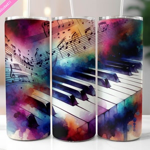 Piano Keys Sheet Music Tumbler Wrap, 20 oz Skinny Tumbler Sublimation Design, Music Band Tumbler, Digital Download PNG