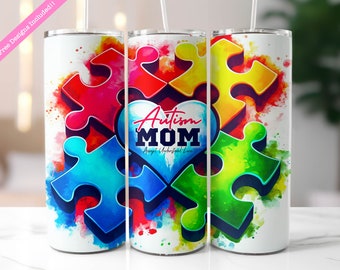 Autism Mom Tumbler Wrap: 20 oz Skinny Sublimation Design (Digital Download)