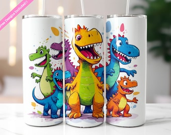 Dinosaurier Tumbler Wrap, Kinder Sublimationsdesign (Digitaler Download PNG
