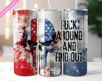 Envoltura para vaso con bandera estadounidense y calavera: diseño patriótico de la Segunda Enmienda (descarga digital PNG)