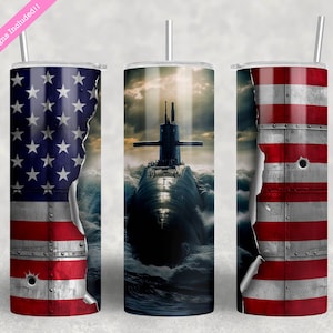 American Flag Submarine 20 oz Tumbler Wrap: Patriotic PNG (Digital Download)
