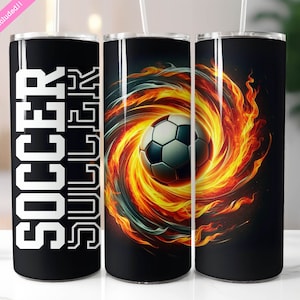 Soccer Ball Flames 20 oz Skinny Tumbler Wrap Sublimation Design, Soccer Lover Gift, Soccer Mom Tumbler, Digital Download PNG