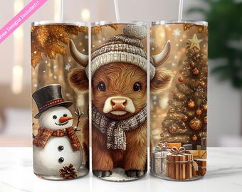 Christmas Highland Cow Tumbler Wrap: Winter Sublimation Design (Digital Download)