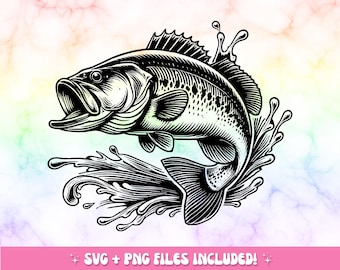 Bass Jumping Out Of Water SVG: Fishing Vector File (Digital Download)